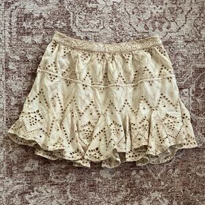 Free People Eyelit Embroidered Tan Mini Above Knee Skirt Size M